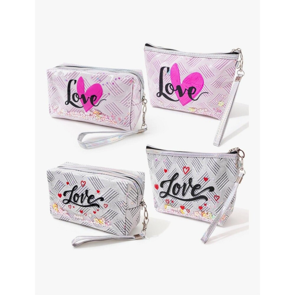 4 pack Heart & Love Cosmetic Bags